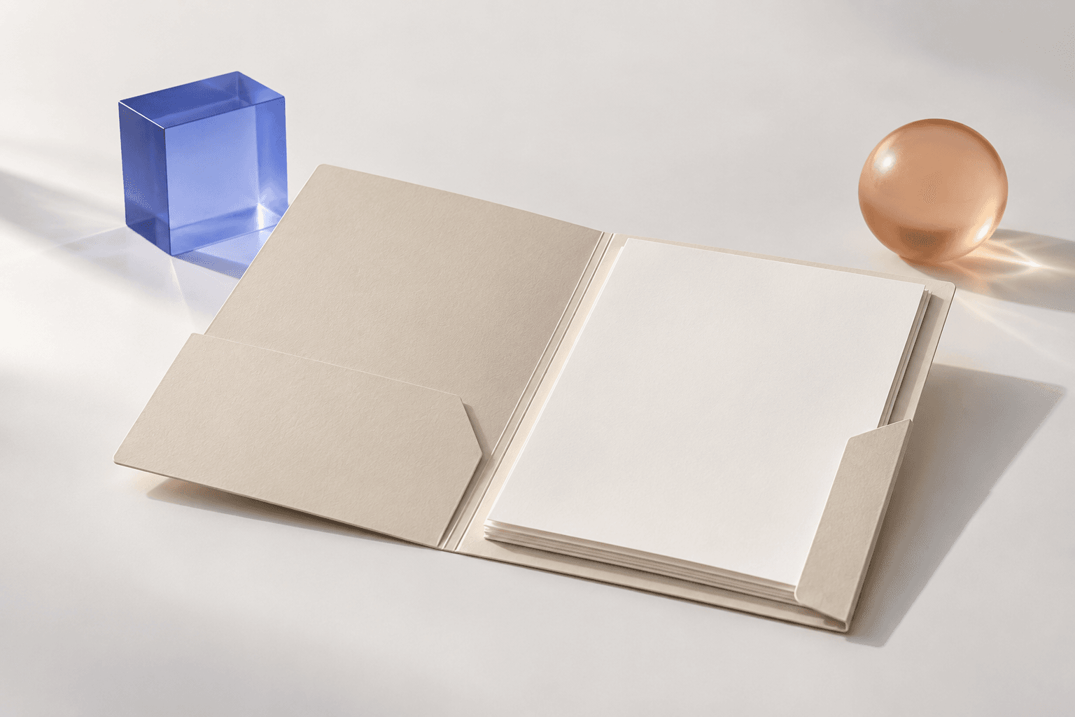 Carpeta de documentos con piezas de vidrio azul y ámbar